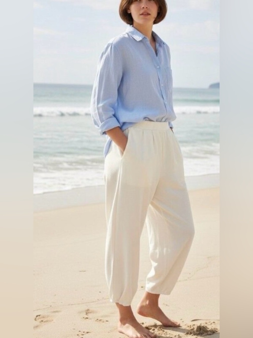 Free People Beach Women’s Freya Linen Blend Knit Balloon Tapered Wide Pants M